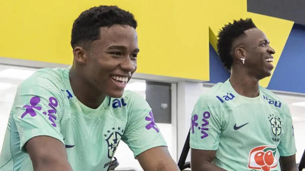 Endrick y Vinicius, durante una concentración con la absoluta de Brasil