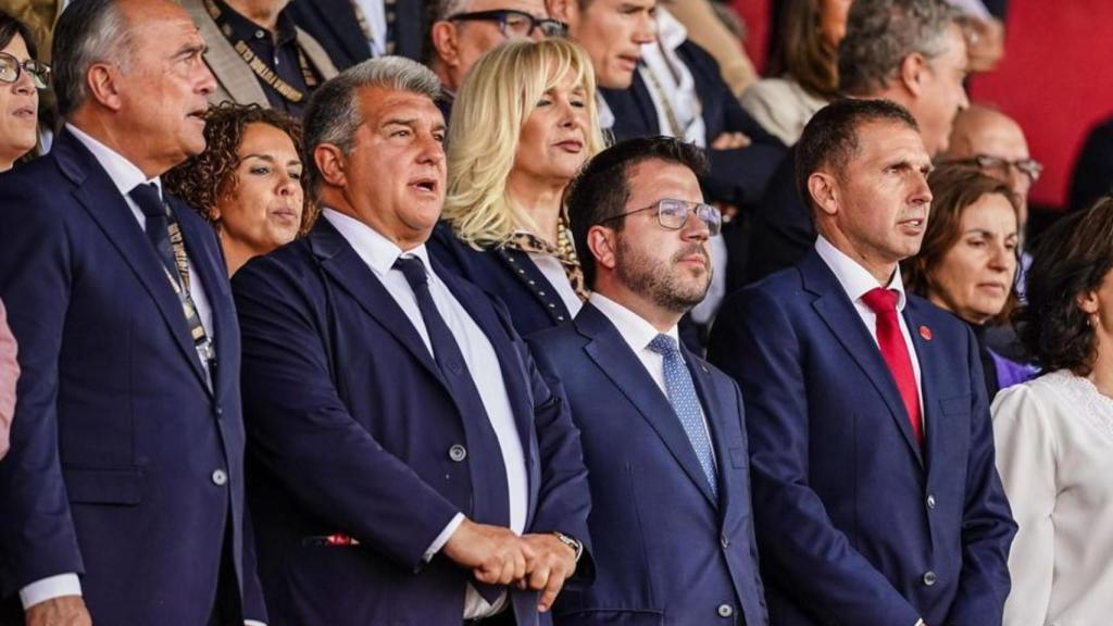 Joan Laporta, presidente del Barça, en el palco de Montilivi