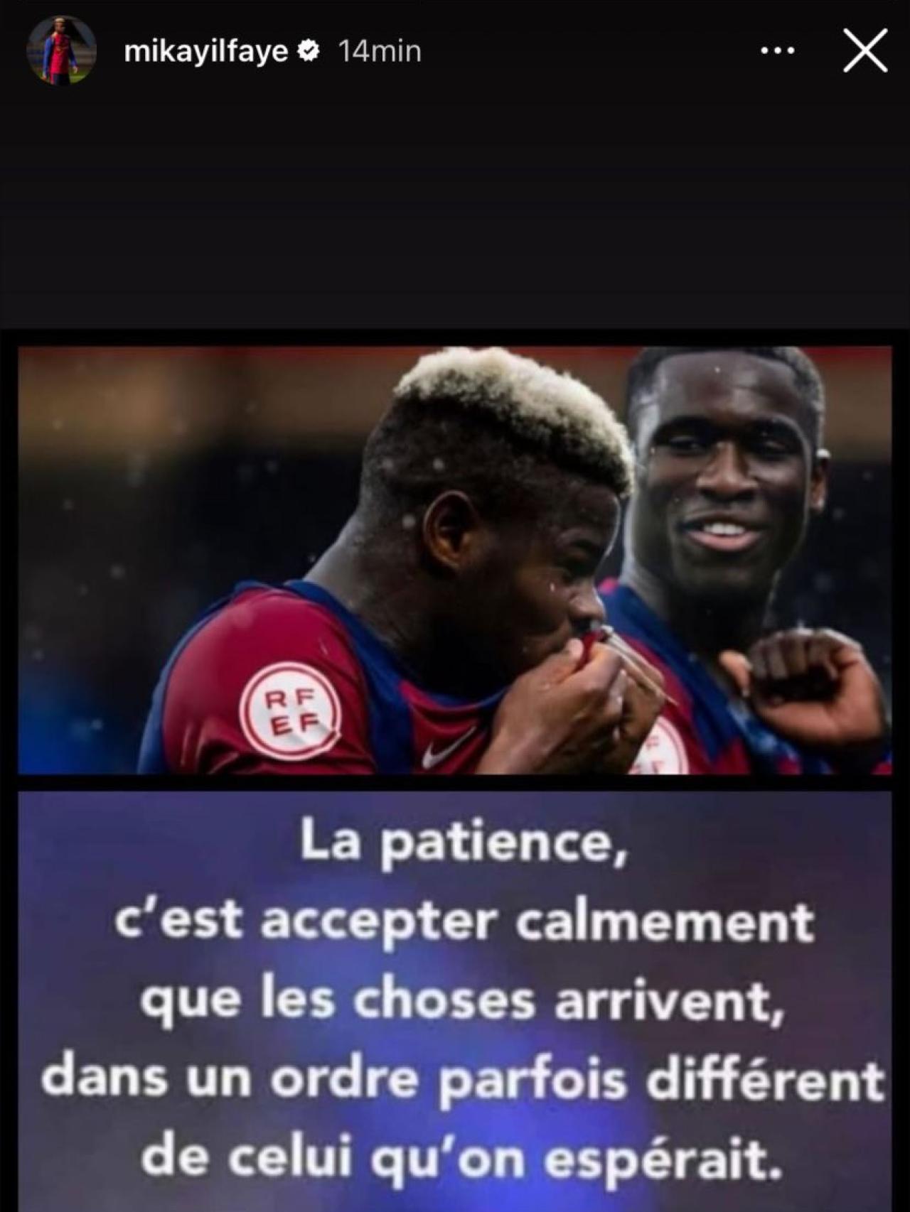 El mensaje de Mikayil Faye en su cuenta de Instagram