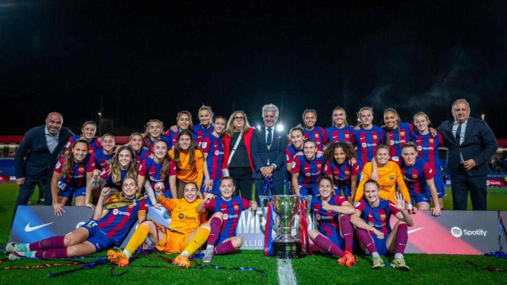 Xavier Puig y Elena Fort, en la celebración de la Liga del Barça Femenino