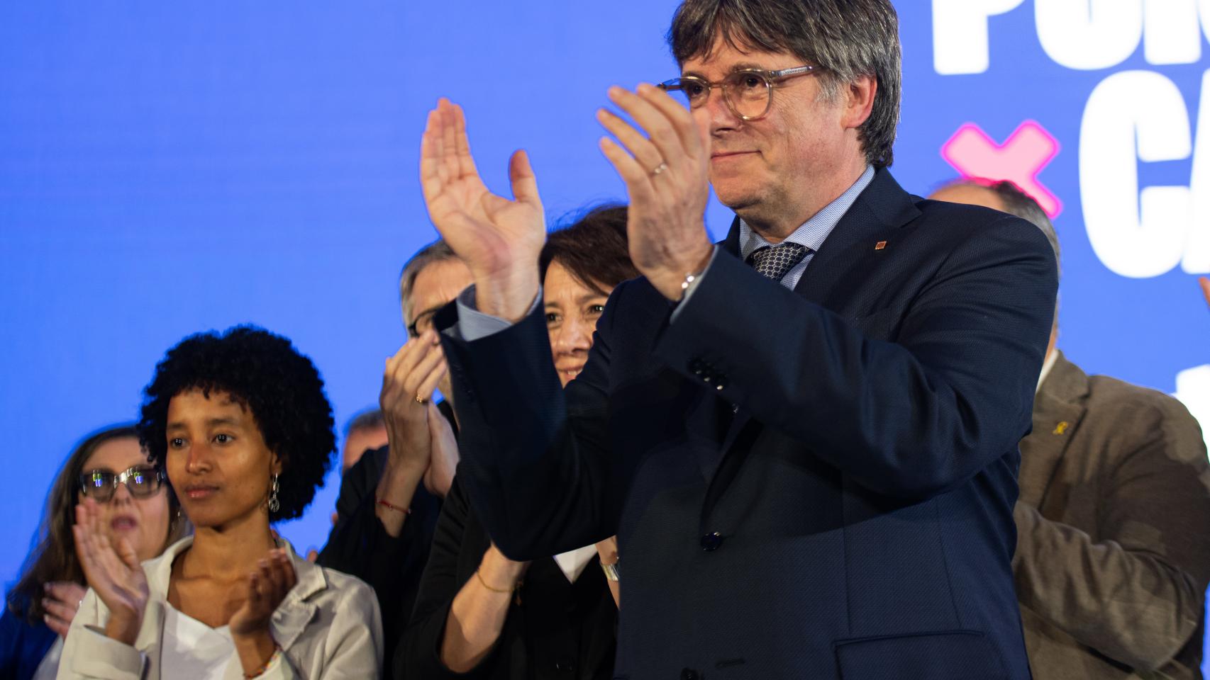 Carles Puigdemont, durante la noche electoral