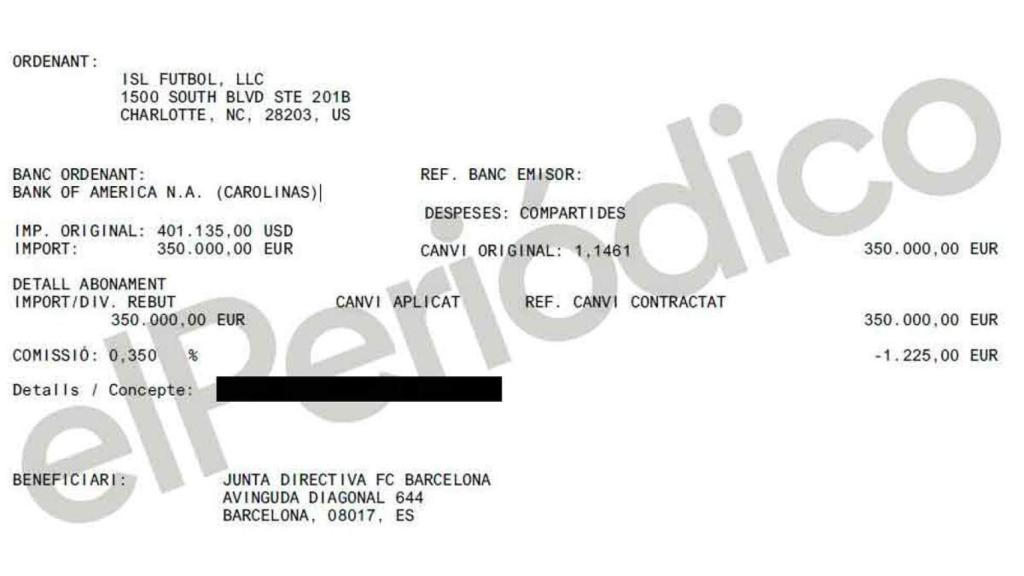 Pago de ISL Futbol a la cuenta de Bank of America conjunta de la directiva del Barça