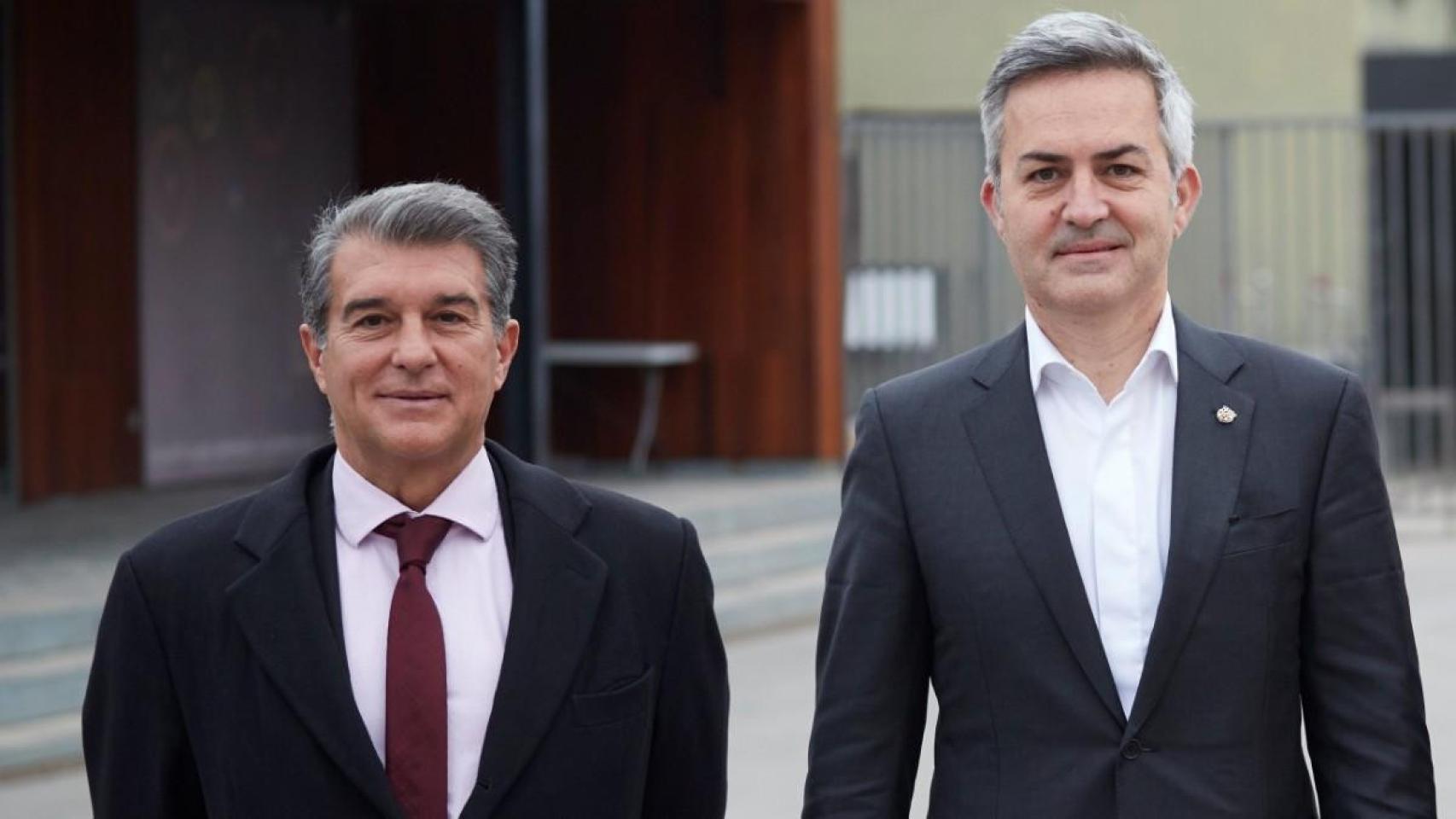 Joan Laporta, junto a Víctor Font, durante las elecciones presidenciales del Barça