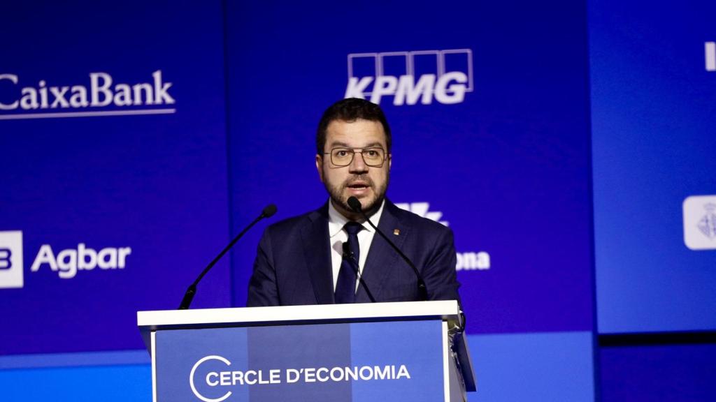 El presidente de la Generalitat en funciones, Pere Aragonès, en el Cercle d'Economia