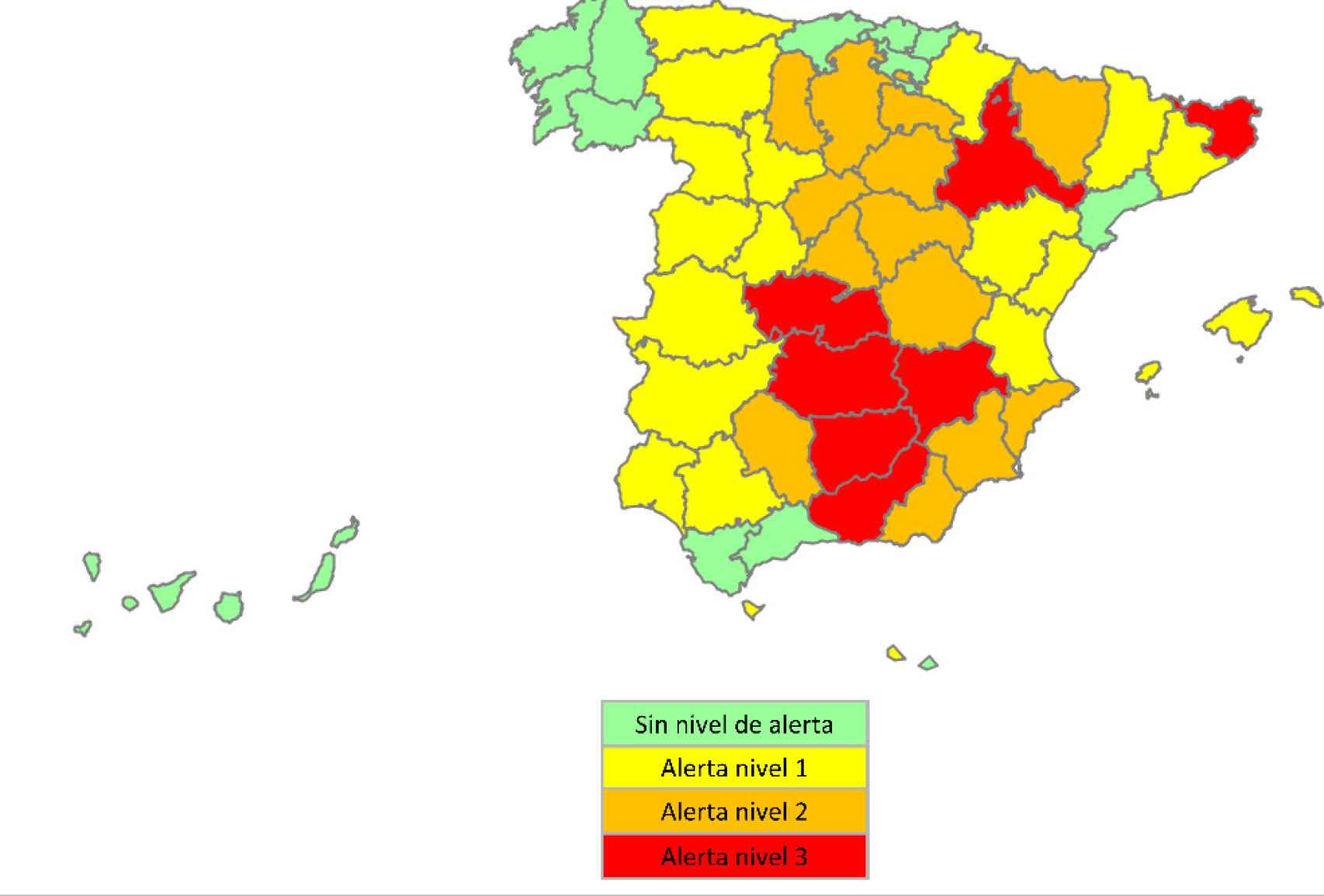Ejemplo de mapa de alerta provincial según el nuevo Plan de Protección
