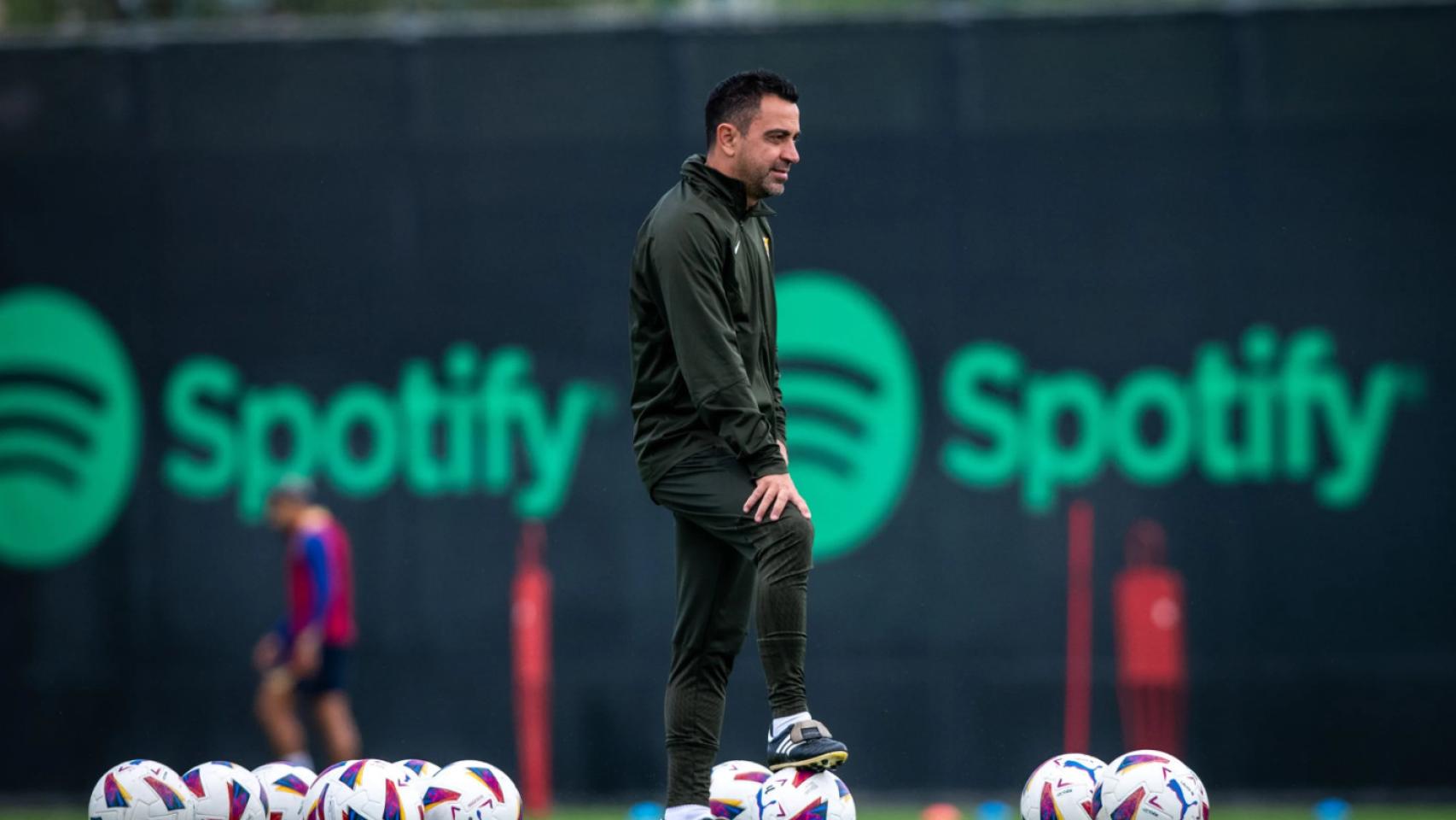 Xavi Hernández, en un entrenamiento del Barça antes del partido contra el Rayo Vallecano