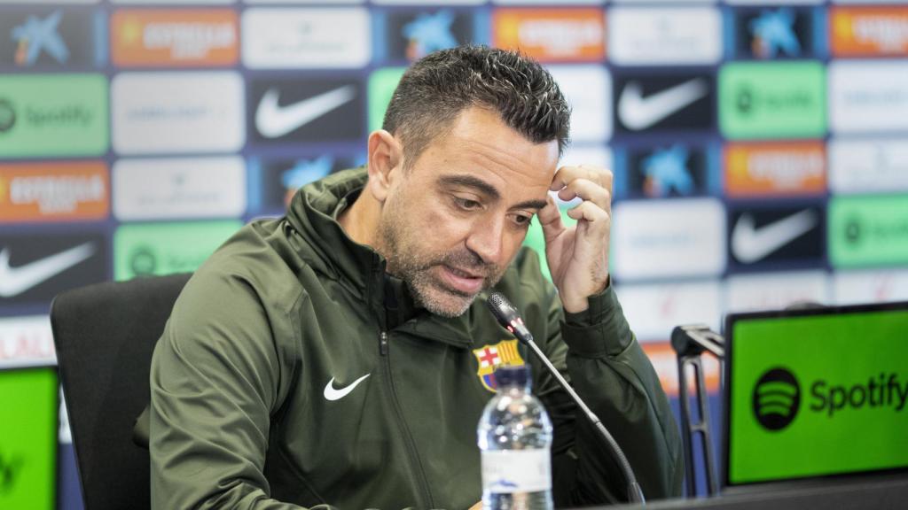 Xavi Hernández, en una rueda de prensa como entrenador del Barça
