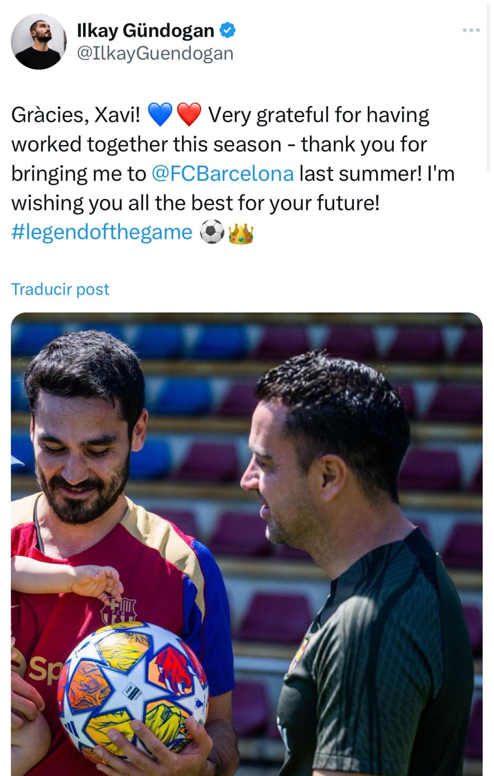 El mensaje de agradecimiento de Gundogan a Xavi