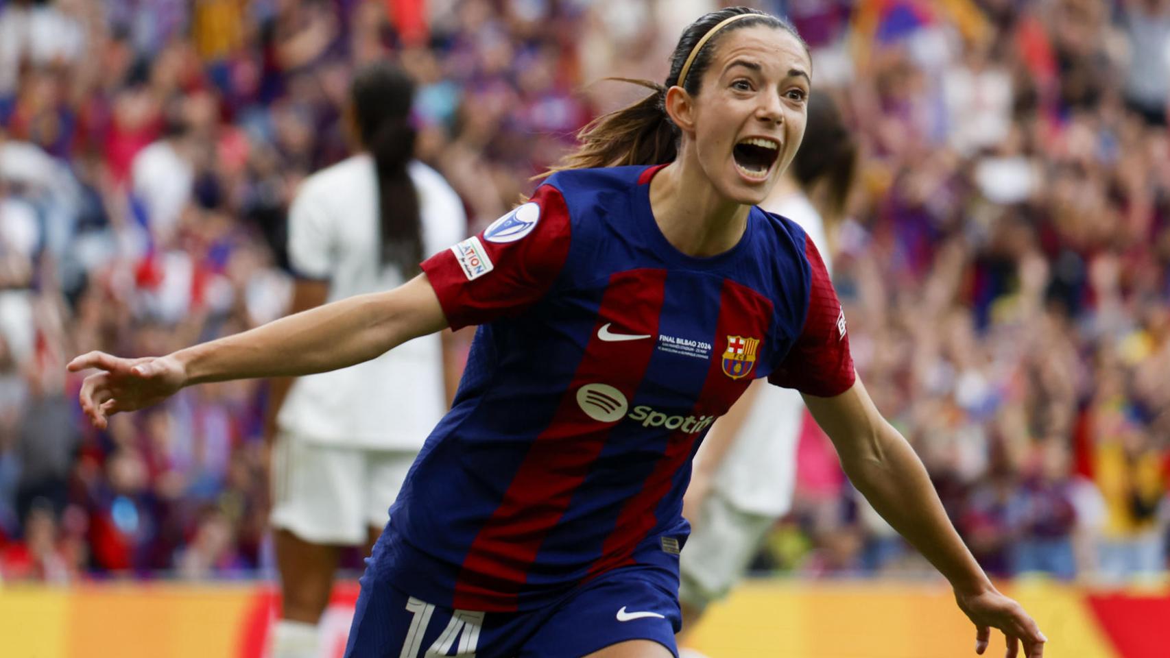 Aitana celebra su gol al Olympique en la final de la Champions