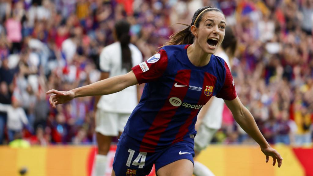 Aitana celebra su gol al Olympique en la final de la Champions