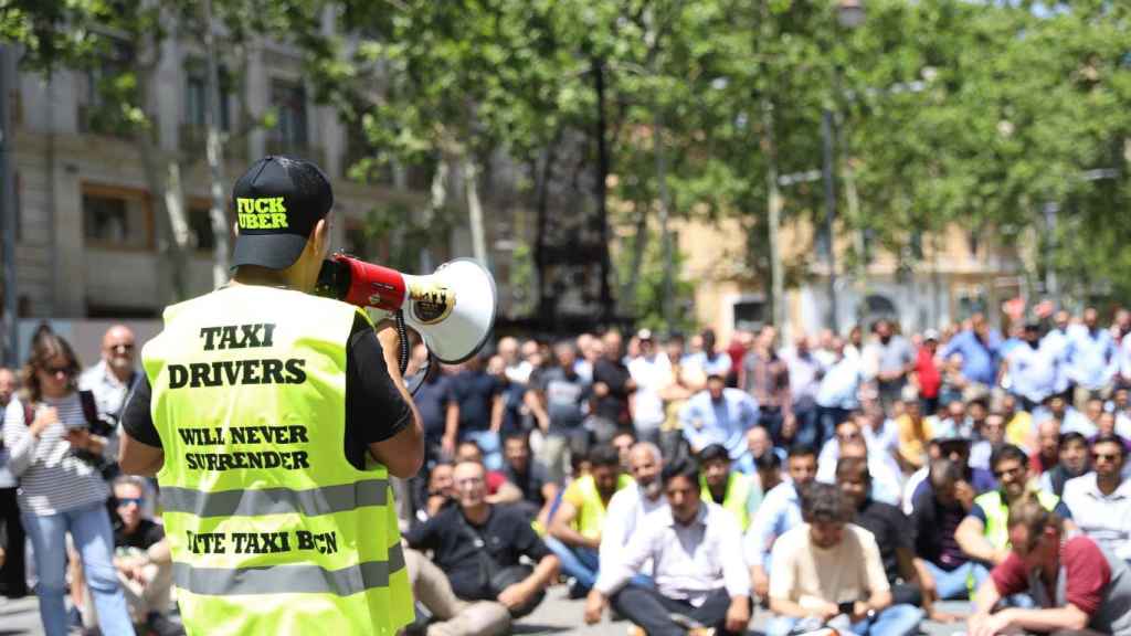Tito Álvarez en la protesta de taxistes a Barcelona