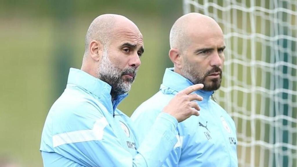 Enzo Maresca, junto a Pep Guardiola, en un entrenamiento del City