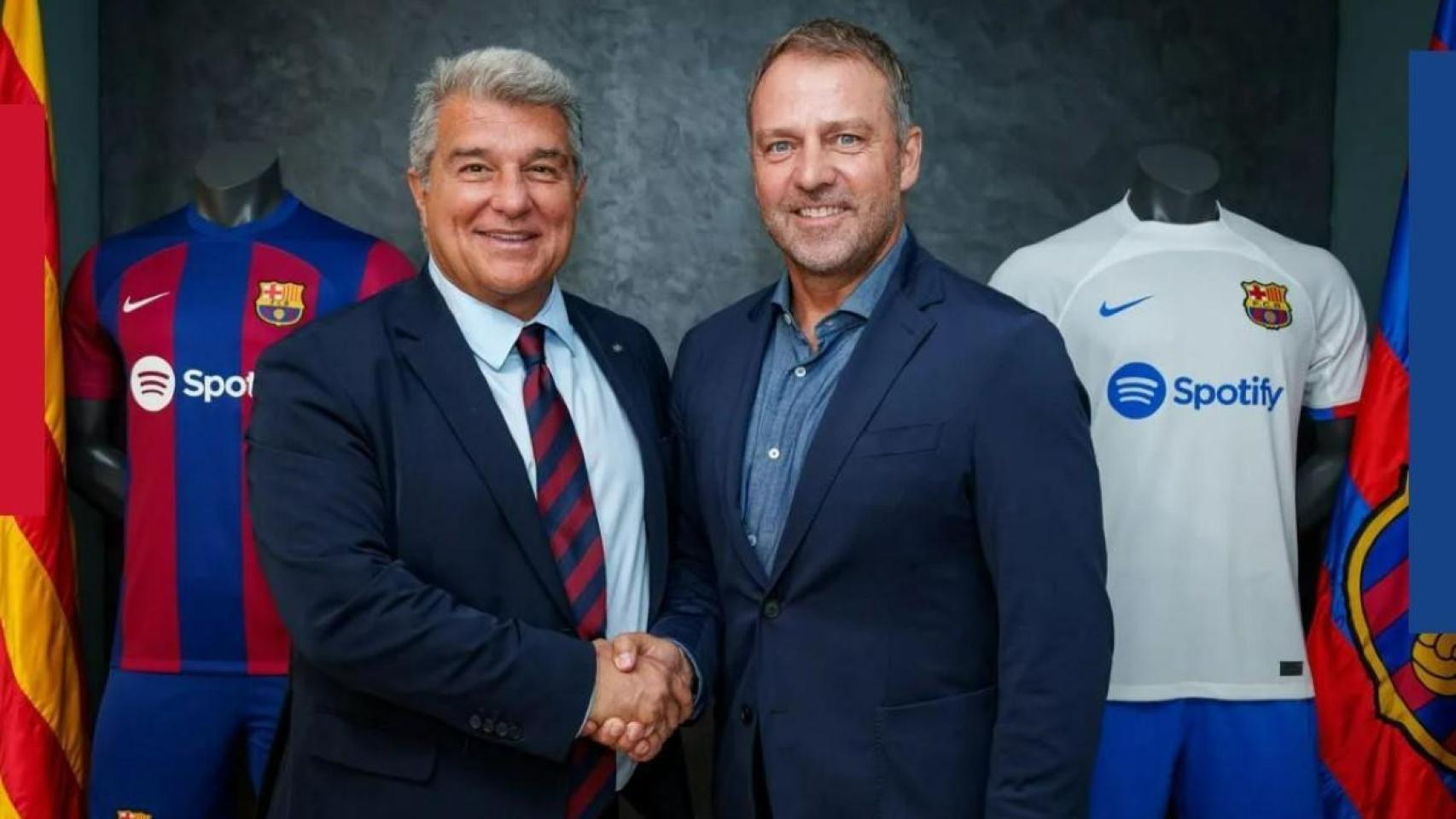 Hansi Flick y Joan Laporta formalizan el fichaje del nuevo entrenador del Barça
