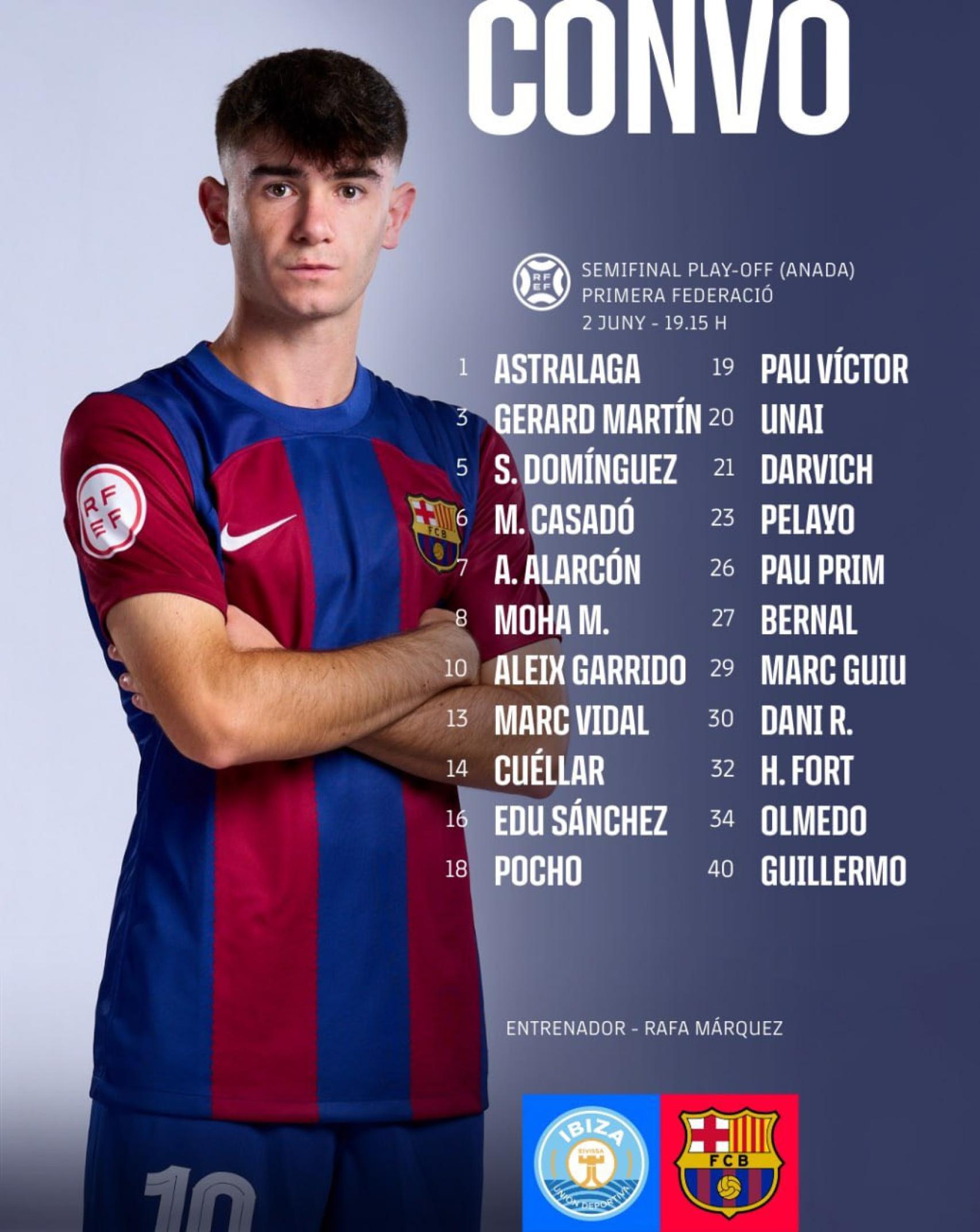 Aleix Garrido, con el alta médica en la convocatoria del Barça B contra la UD Ibiza