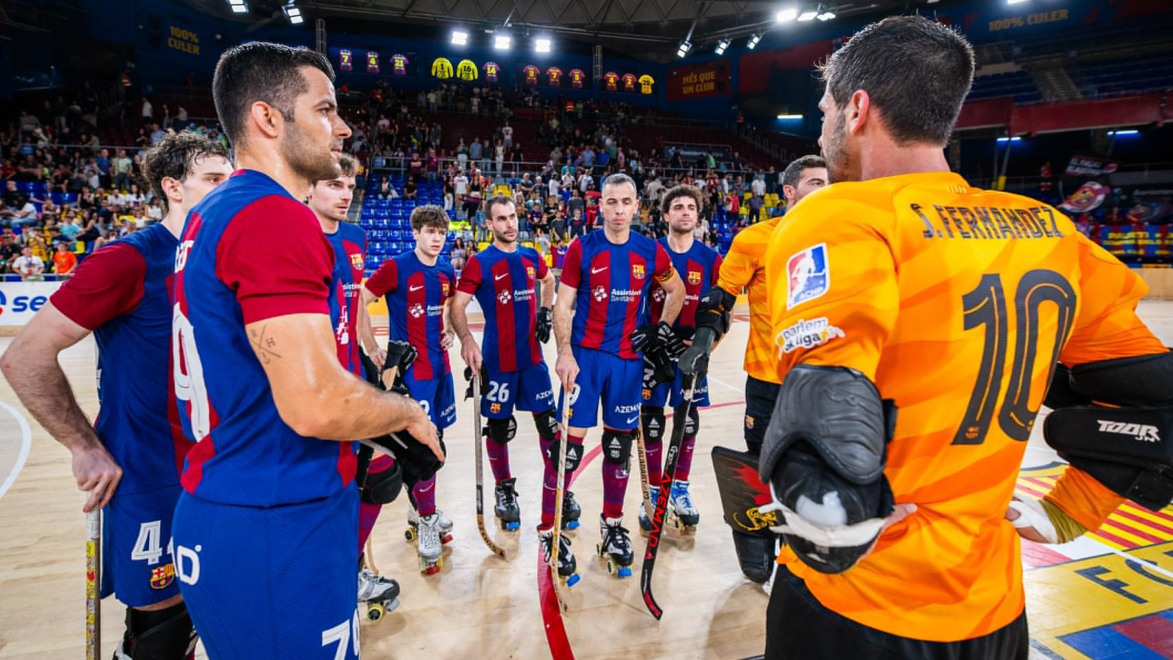 El Barça de hockey en un partido disputado en el Palau Blaugrana
