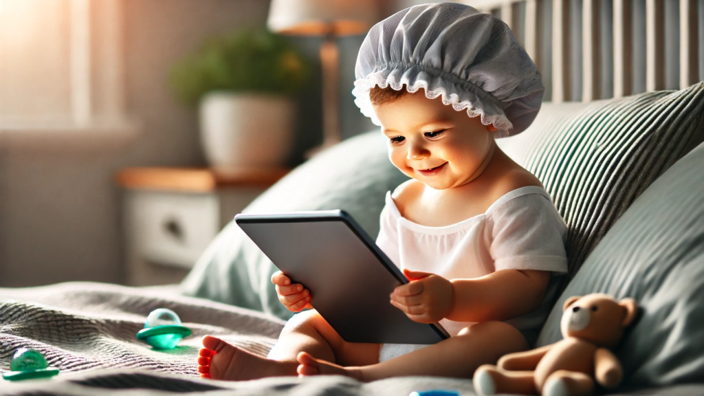 Niña jugando con una tablet generada con IA