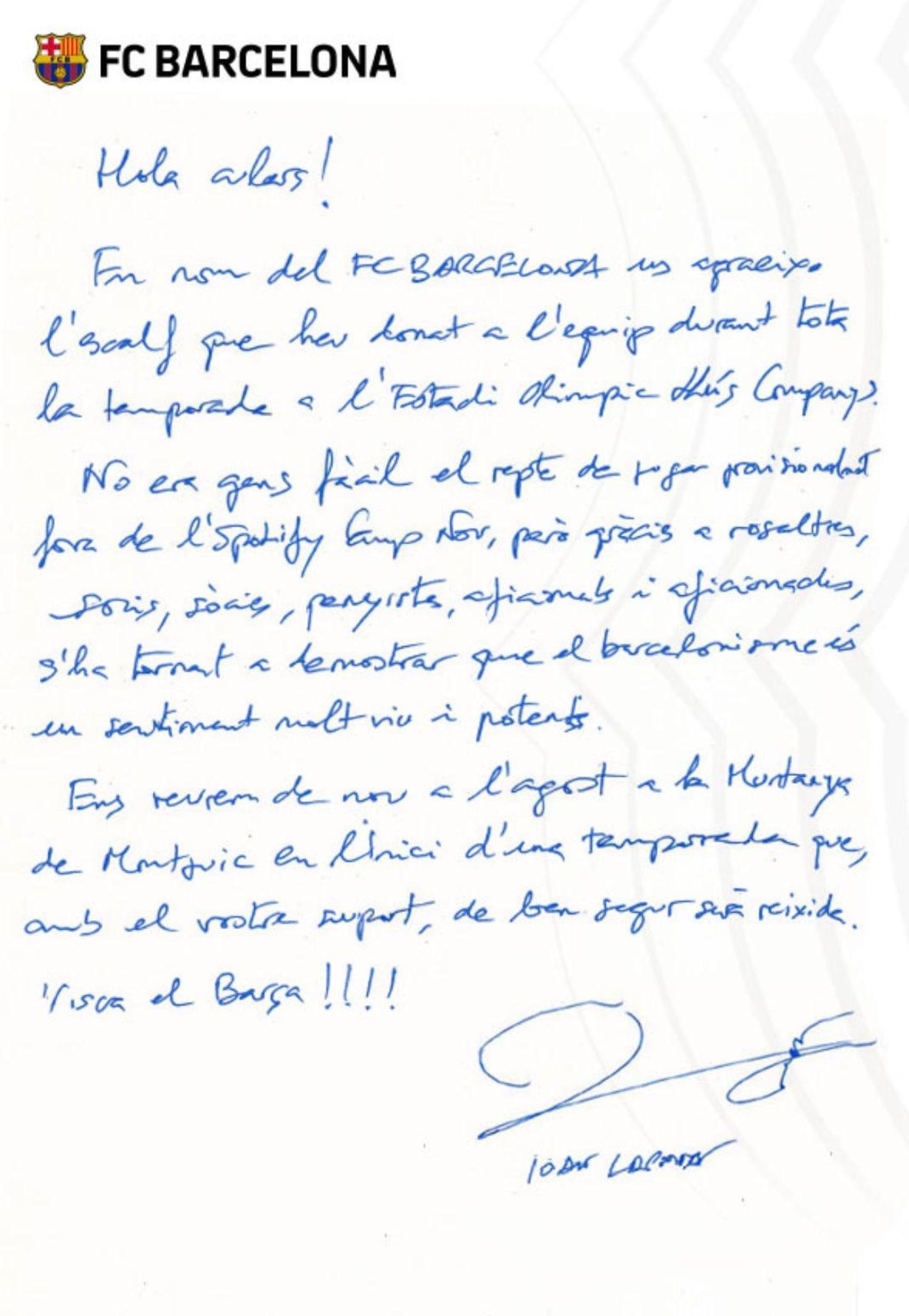 Carta que Joan Laporta ha enviado a los socios del Barça