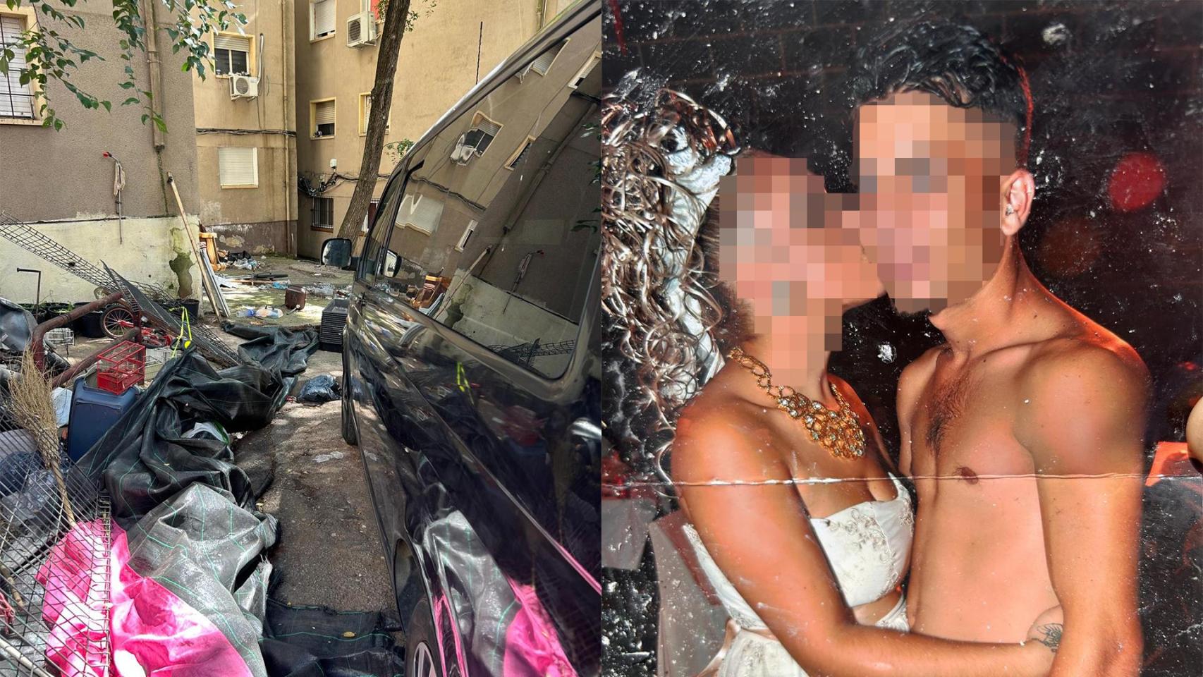 A la izquierda el estado como quedó la casa del presunto doble homicida; y a la derecha, una imagen del fugitivo y su mujer