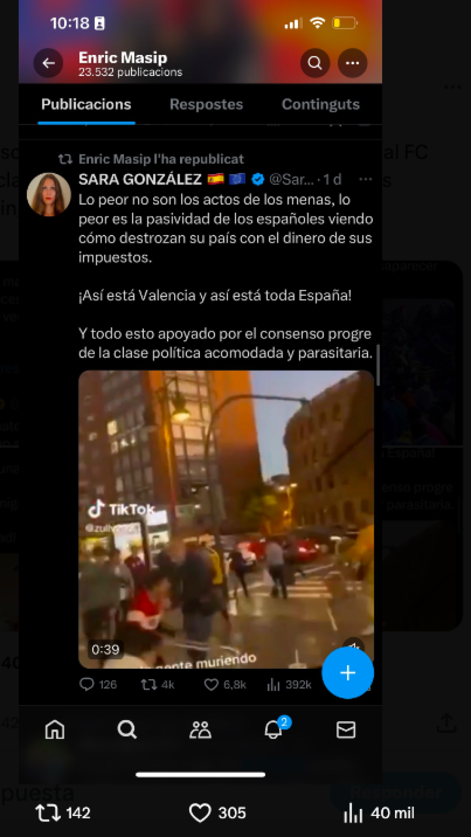 Tuit de Masip sobre los menos