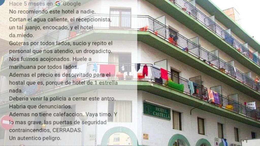 Hotel Castella de fondo con una reseña de un huésped