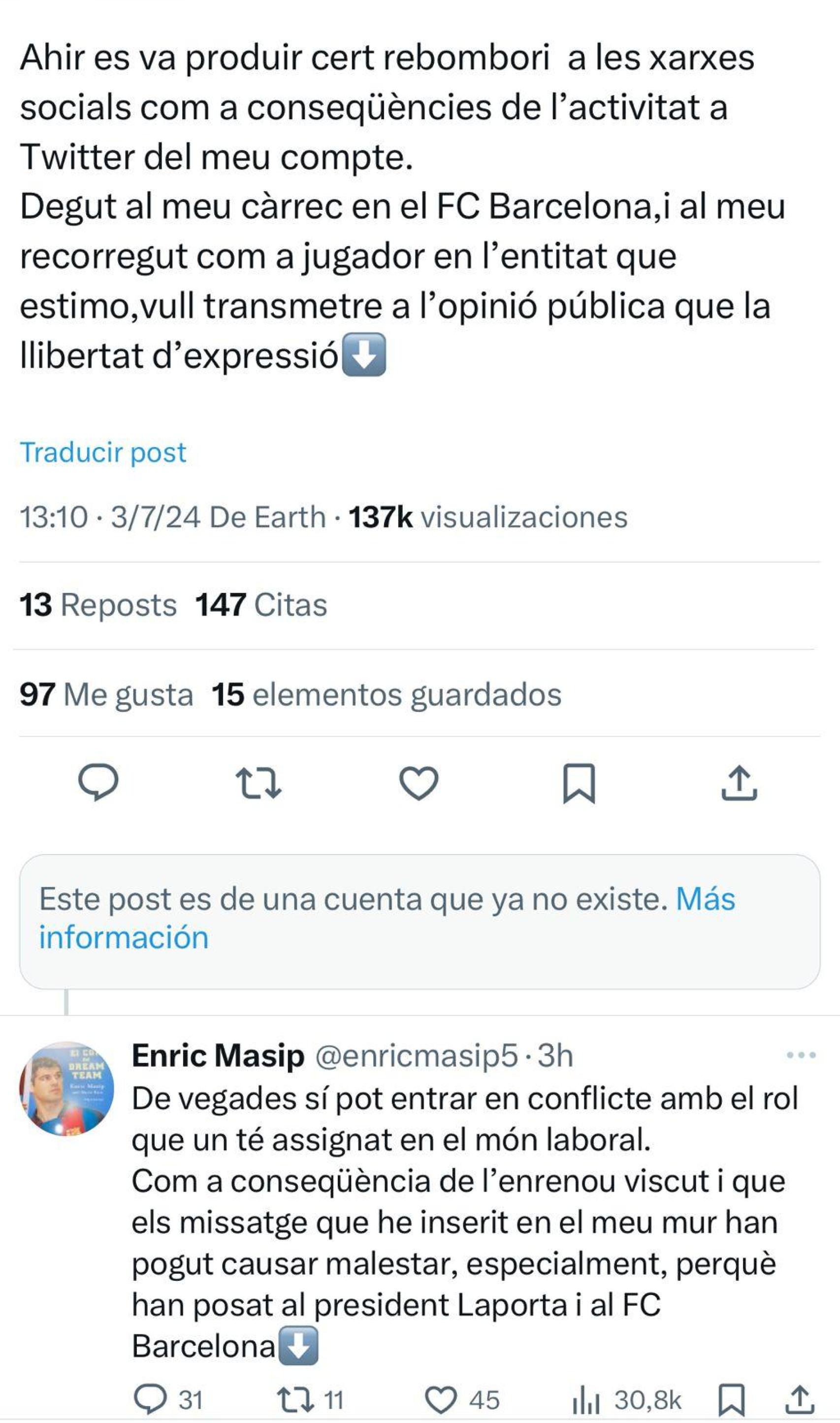 Masip anuncia que elimina su cuenta de Twitter