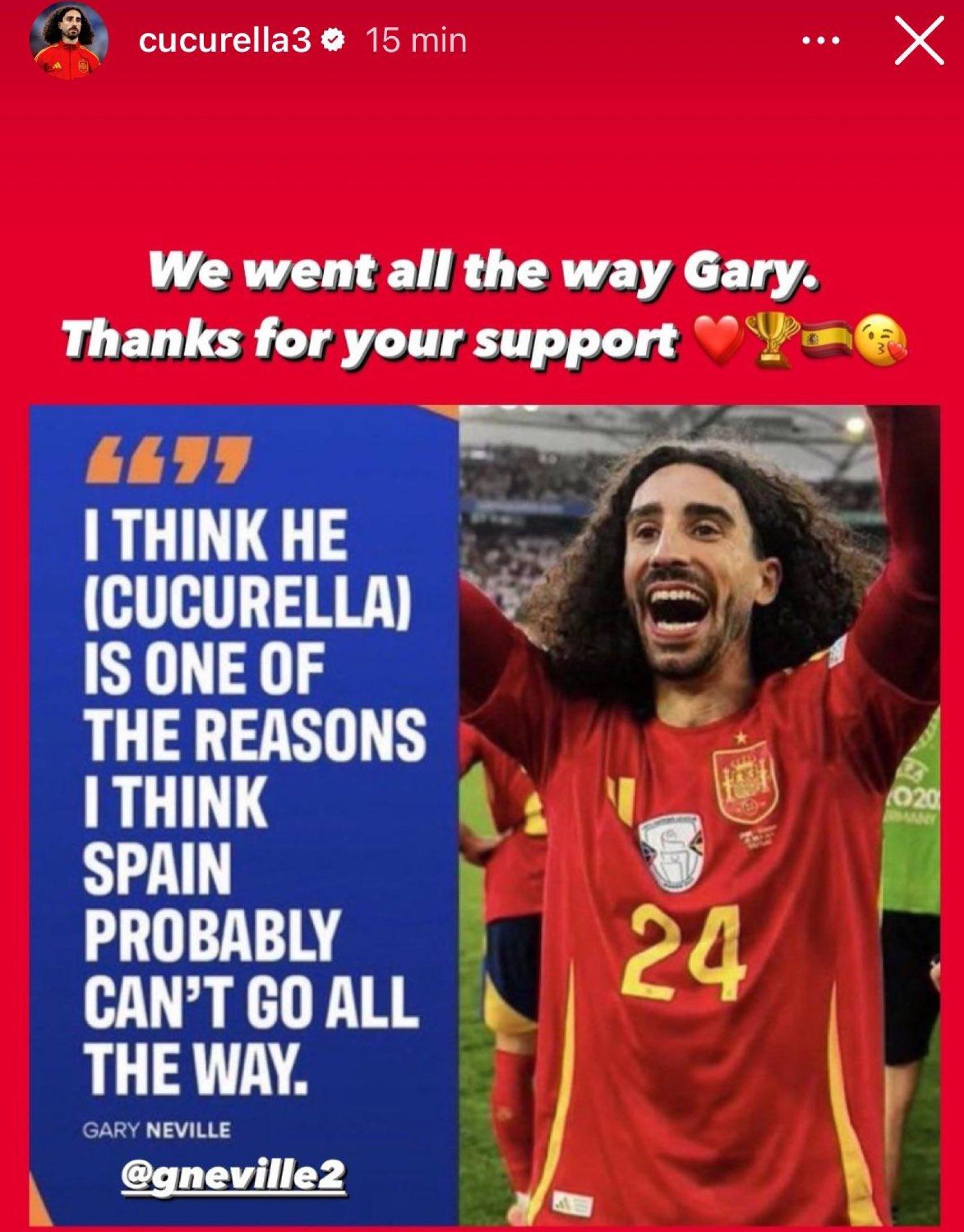 El brutal zasca de Marc Cucurella a Gary Neville tras levantar la Eurocopa