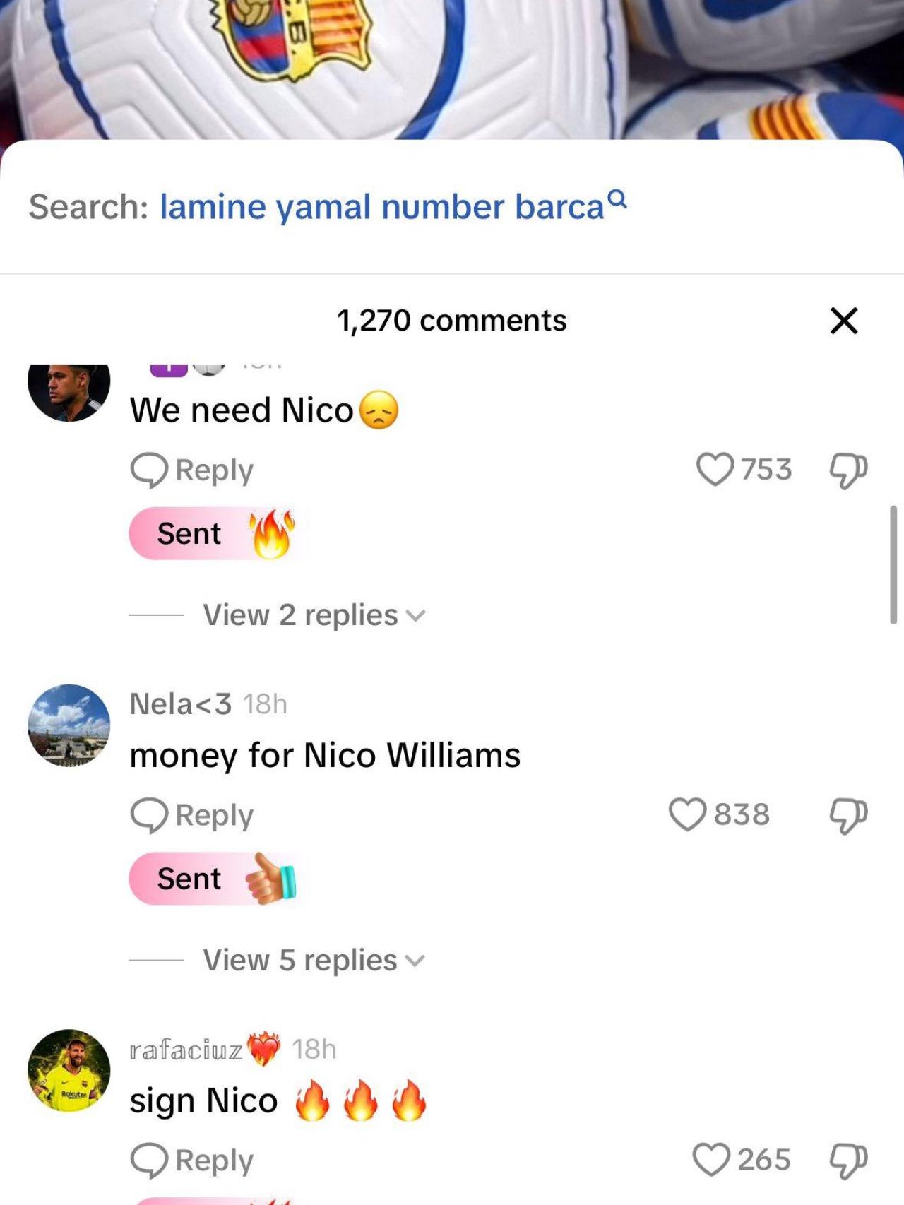 La afición culé dona dinero para fichar a Nico Williams