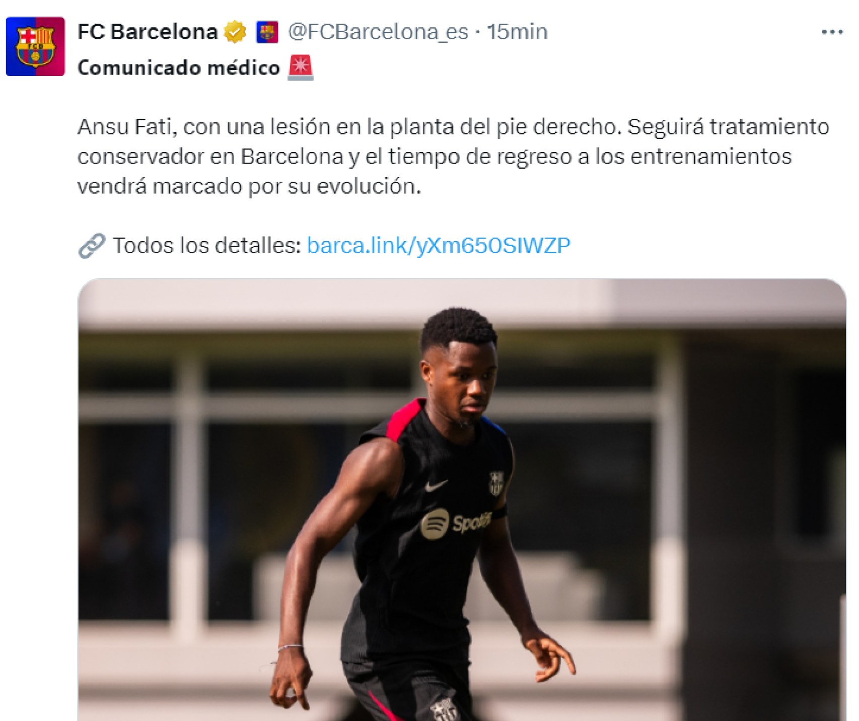 El comunicado médico del Barça sobre la lesión de Ansu Fati