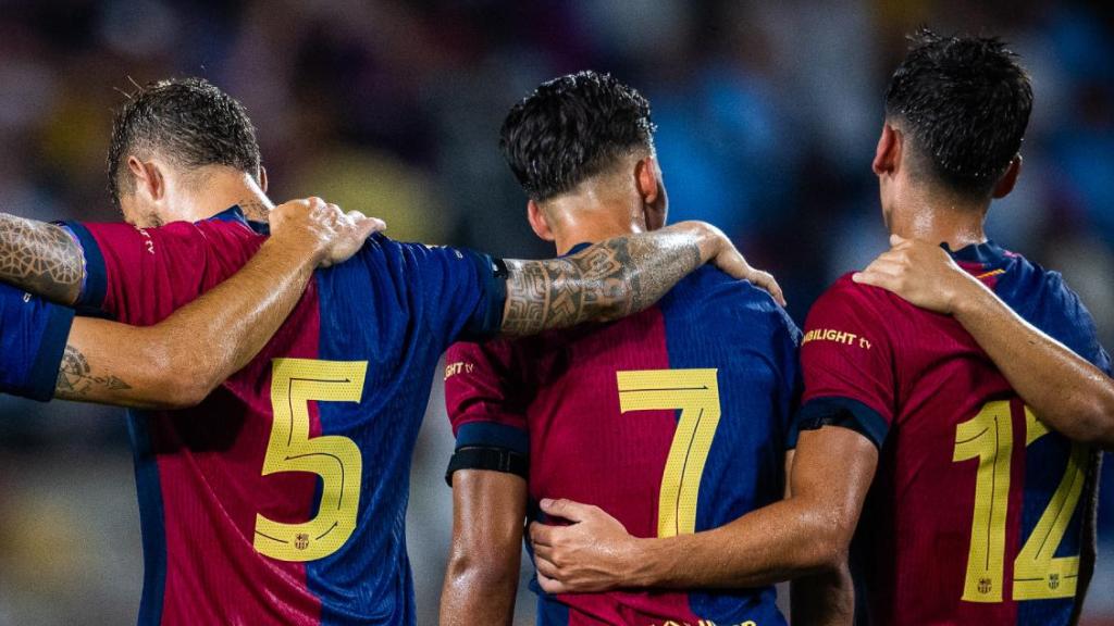 Los jugadores del Barça, durante la tanda de penaltis contra el Manchester City