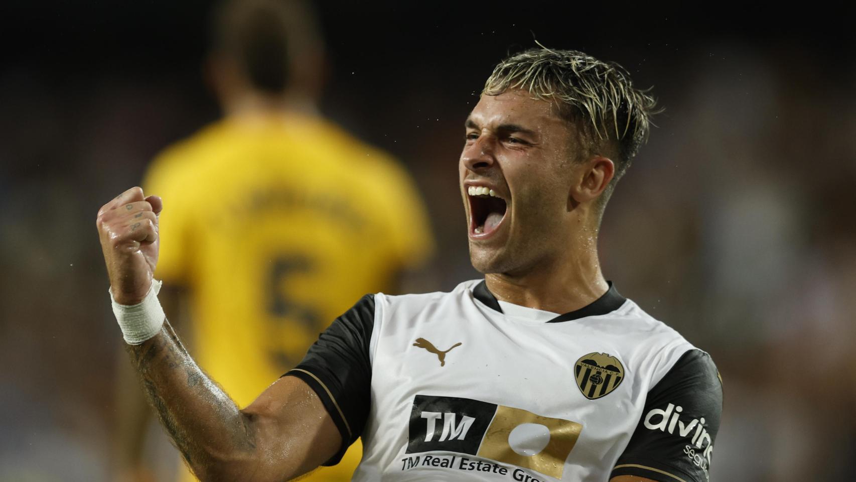 Hugo Duro celebra el gol marcado contra el Barça