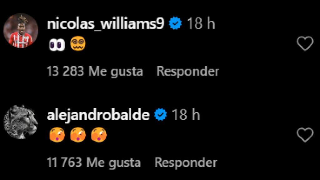 Nico Williams y Alejandro Balde reaccionan a la relación de Fermín López y Berta Gallardo