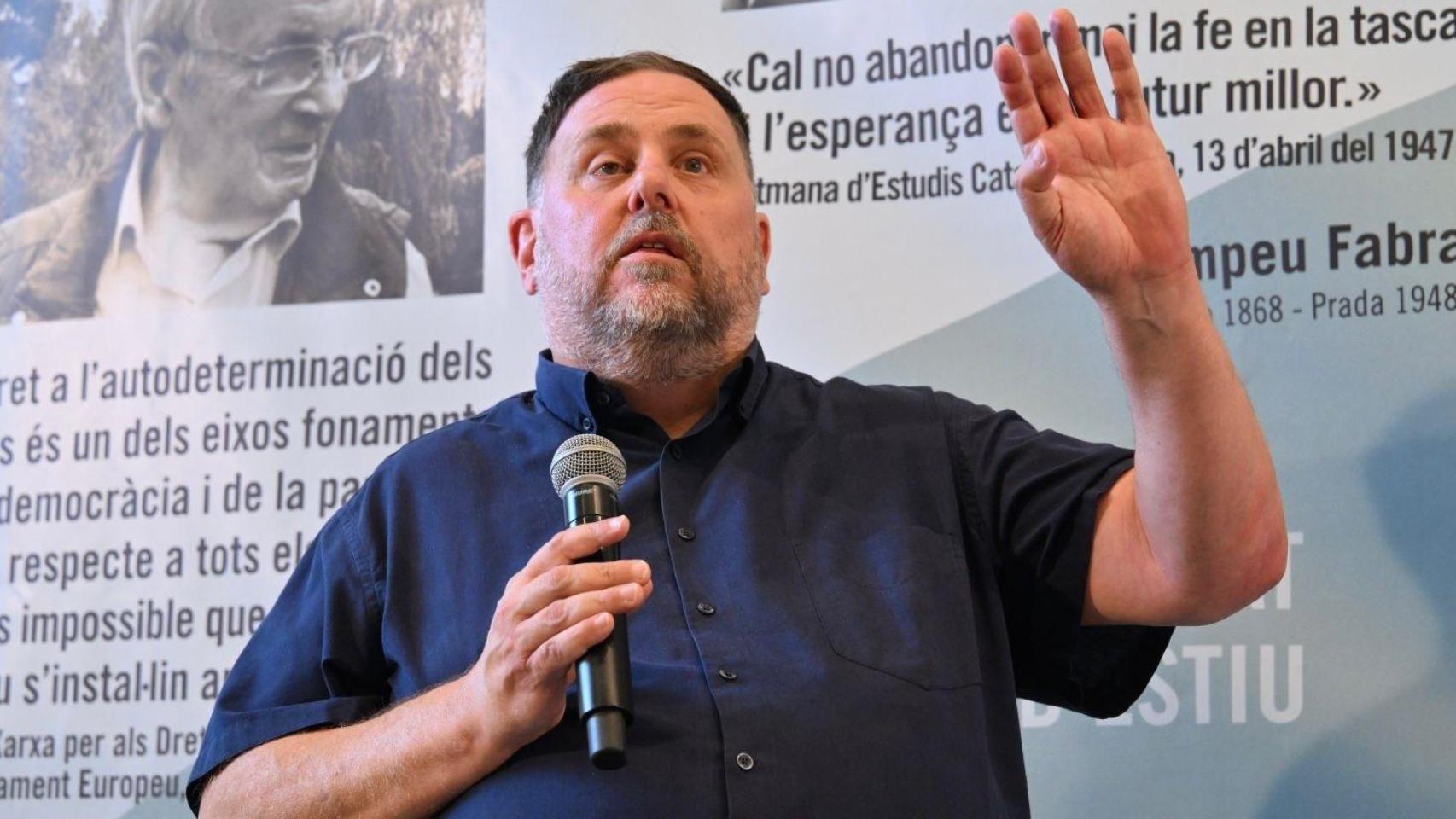 El expresidente de ERC Oriol Junqueras durante una conferencia en la Universitat Catalana d'Estiu (UCE) en Prada de Conflent