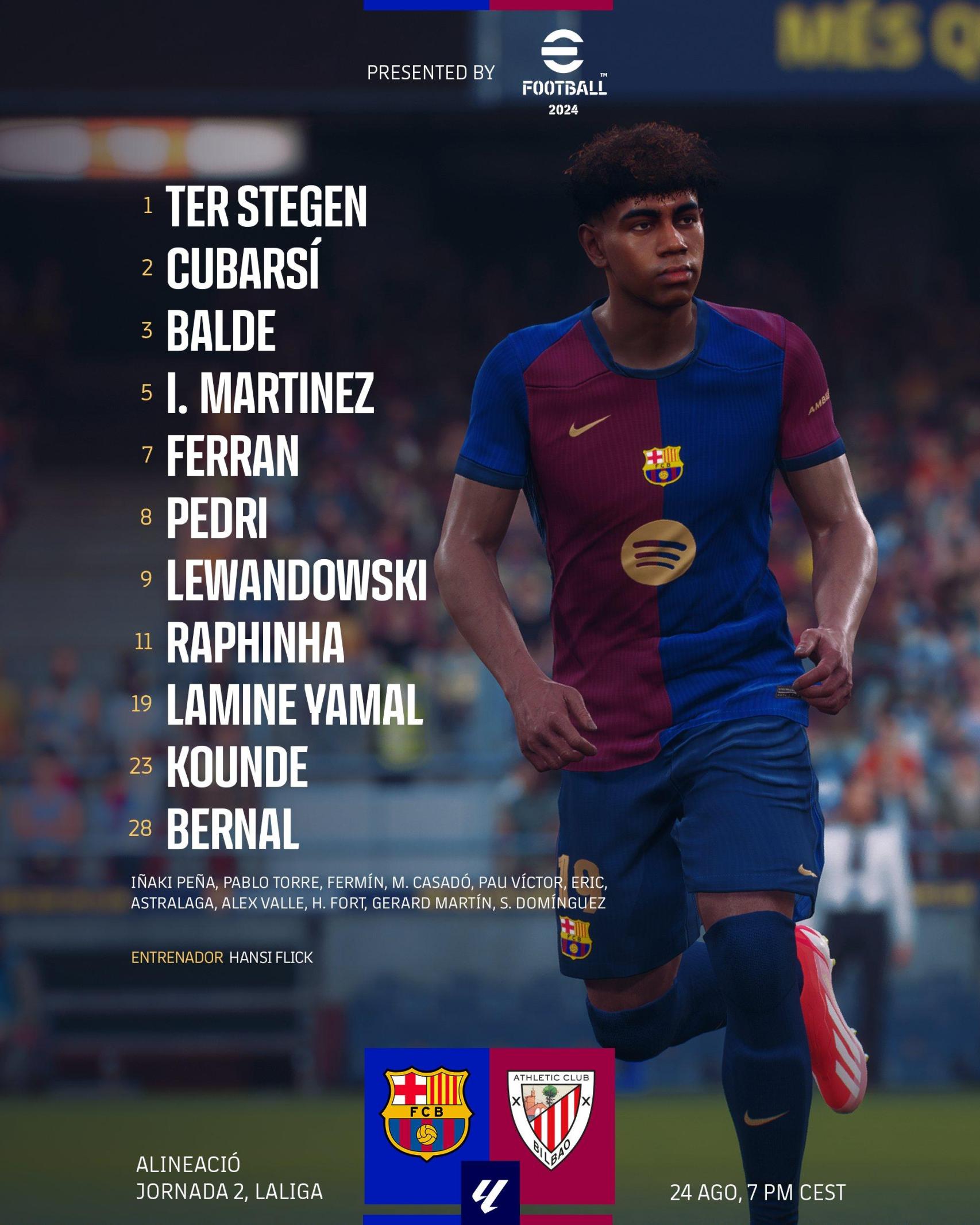 Once titular del Barça para el partido contra el Athletic