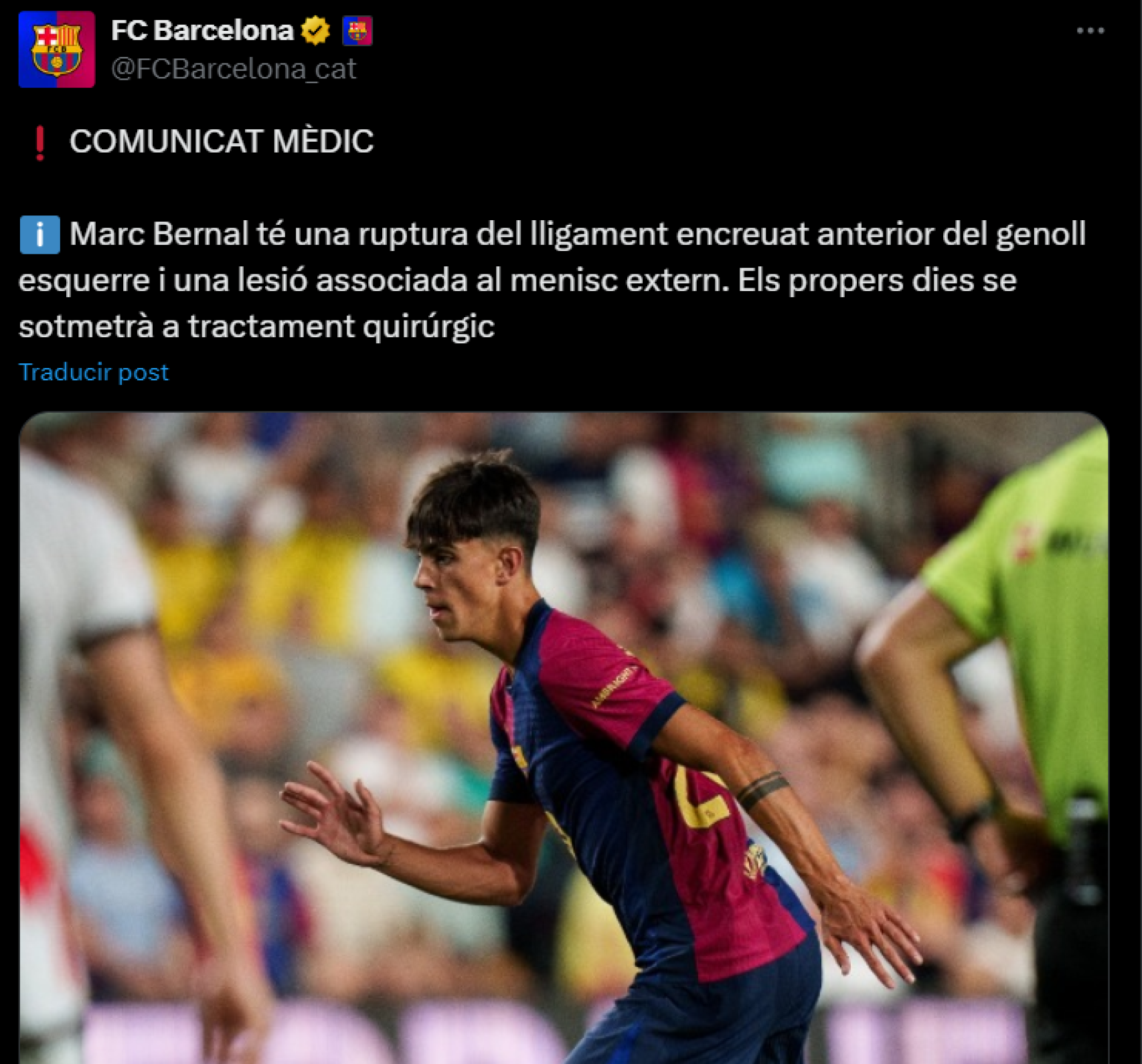 Marc Bernal se rompe los ligamentos cruzados