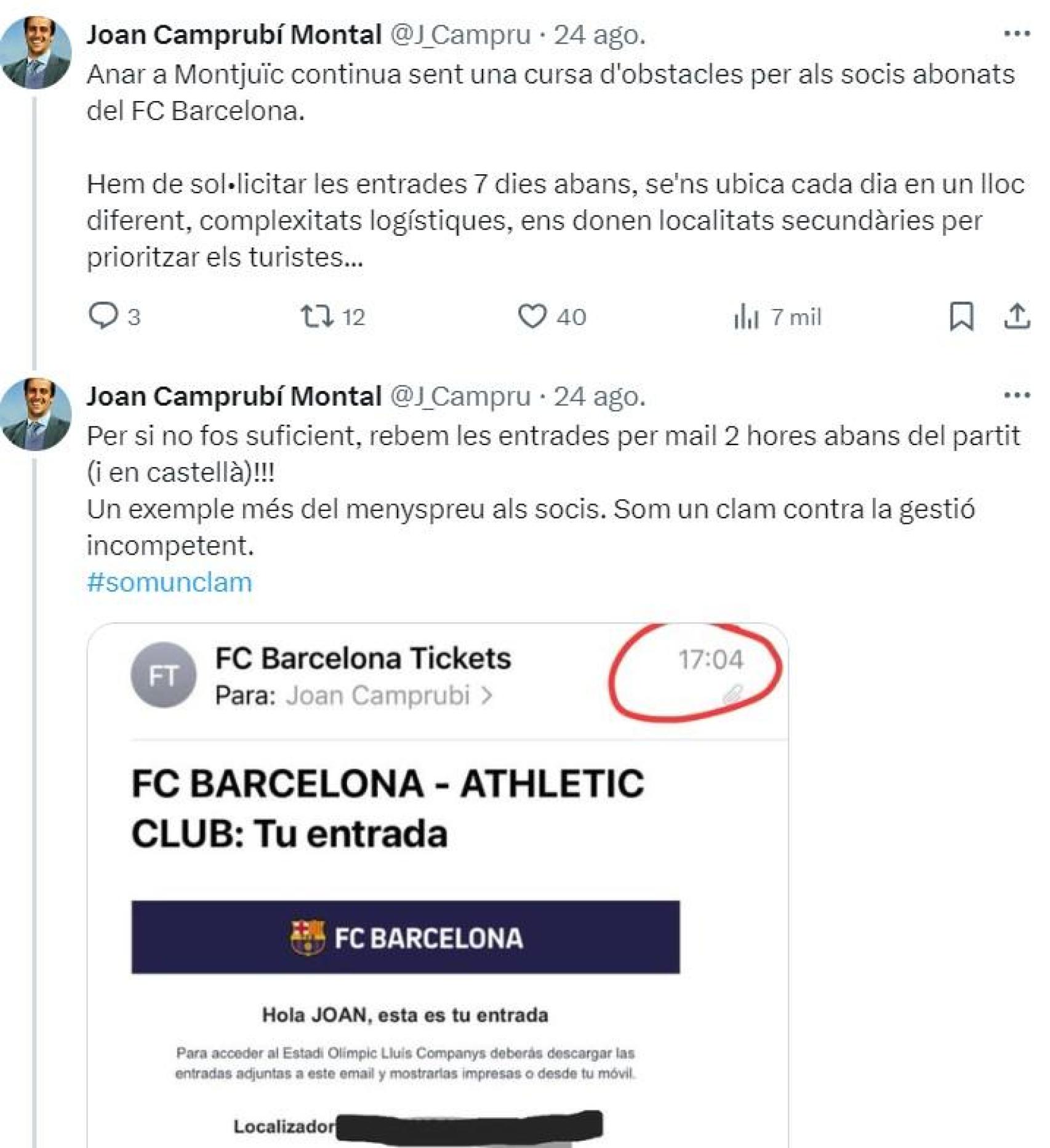 Joan Camprubí estalla contra la gestión del traslado a Montjuïc de la directiva de Joan Laporta