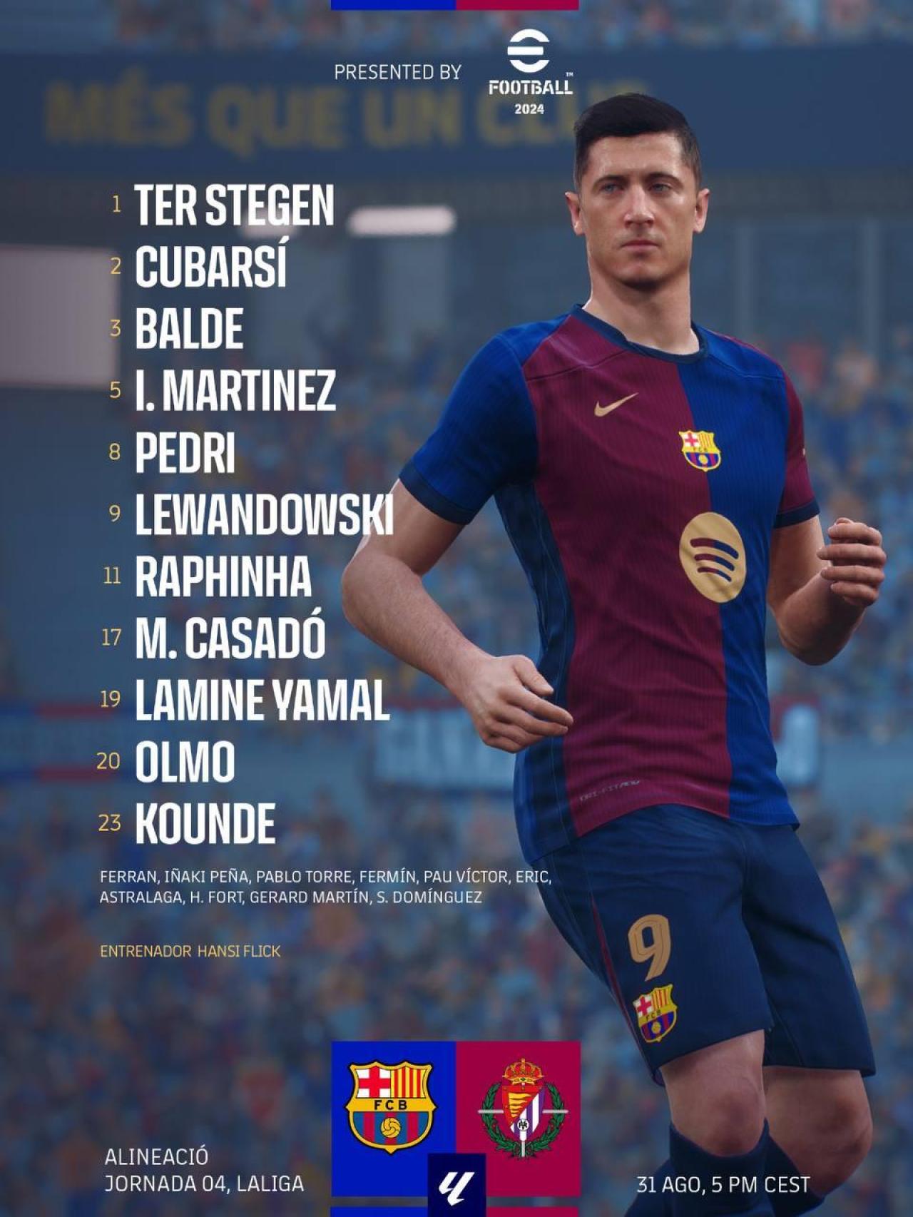 El once del Barça de Hansi Flick para enfrentarse al Real Valladolid