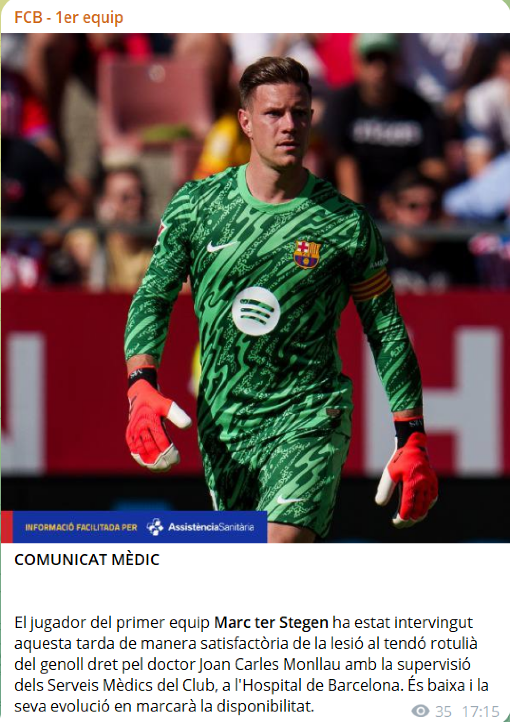 Comunicado médico del Barça sobre la lesión de Ter Stegen