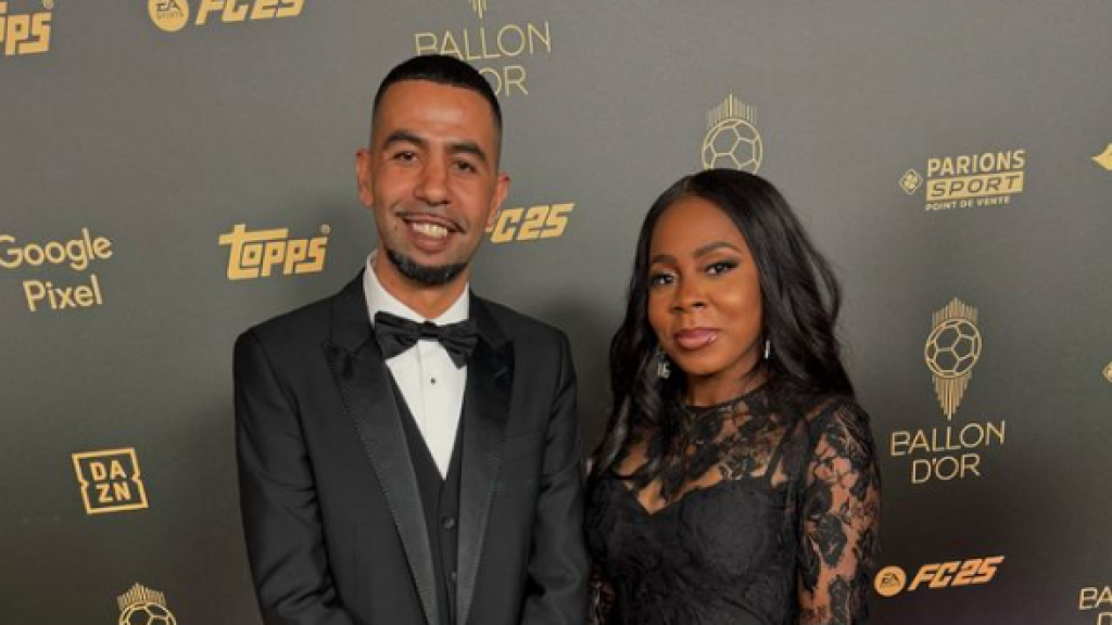 Mounir Nasraoui y Sheila Ebana en la gala del Balón de Oro