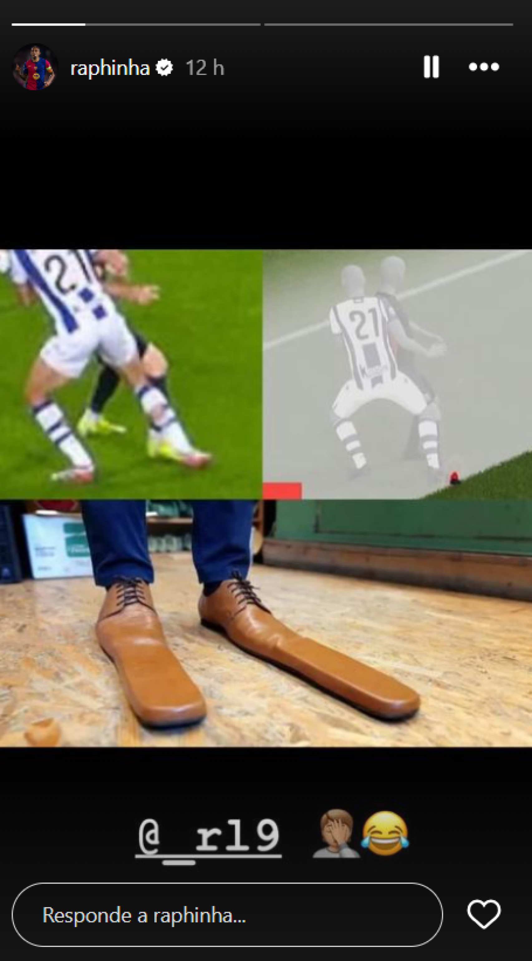 Publicación de Raphinha en su Instagram sobre el gol anulado en Anoeta