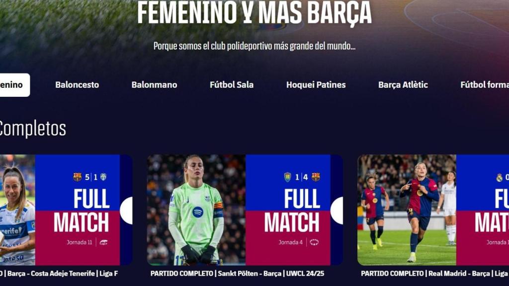 Los partidos del Barça Femenino y el resto de secciones, disponibles en diferido en Barça One
