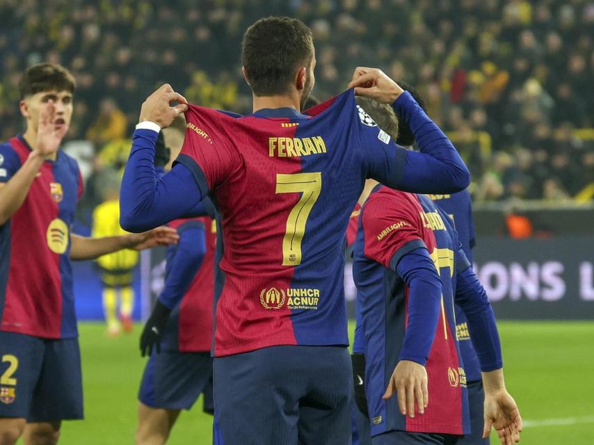 Ferran Torres, tras marcar uno de sus dos goles al Borussia