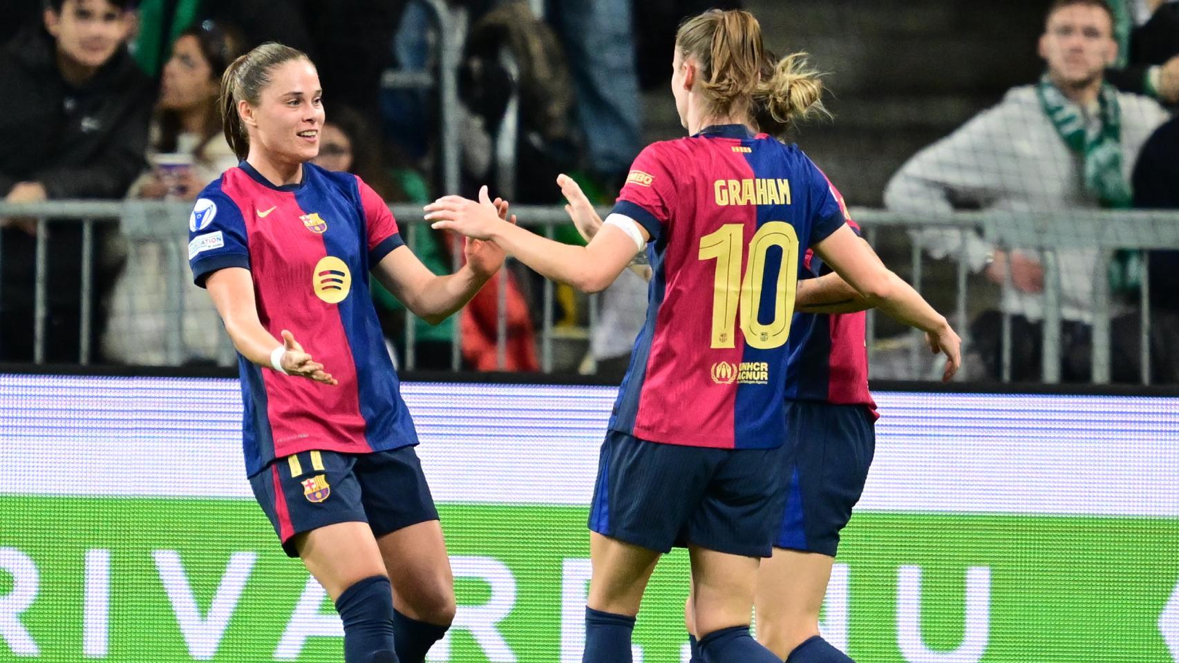 El Barça Femenino celebra el tanto de Ewa Pajor en el feudo del Hammarby