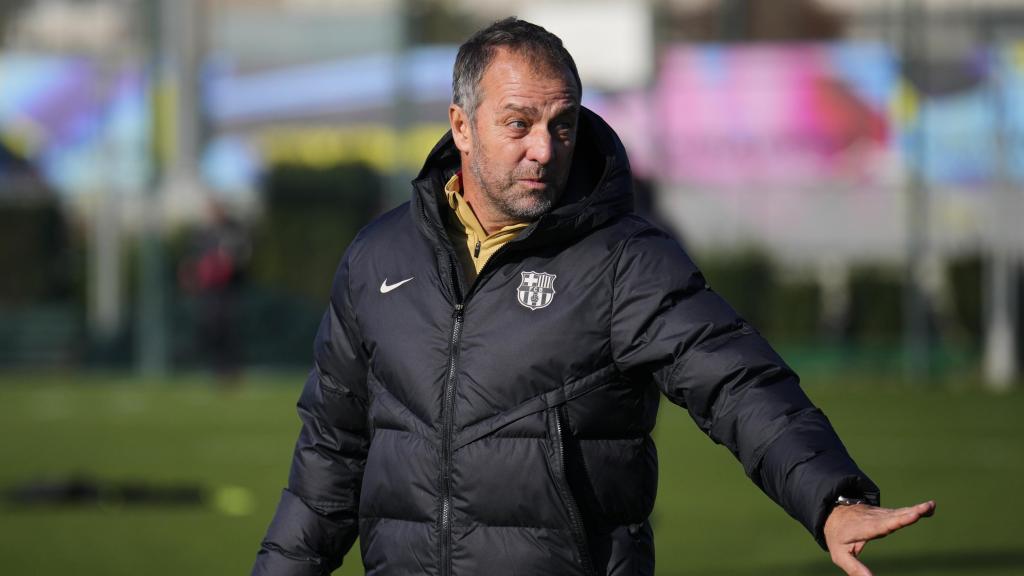 Hansi Flick en el entrenamiento previo al Barça-Leganés