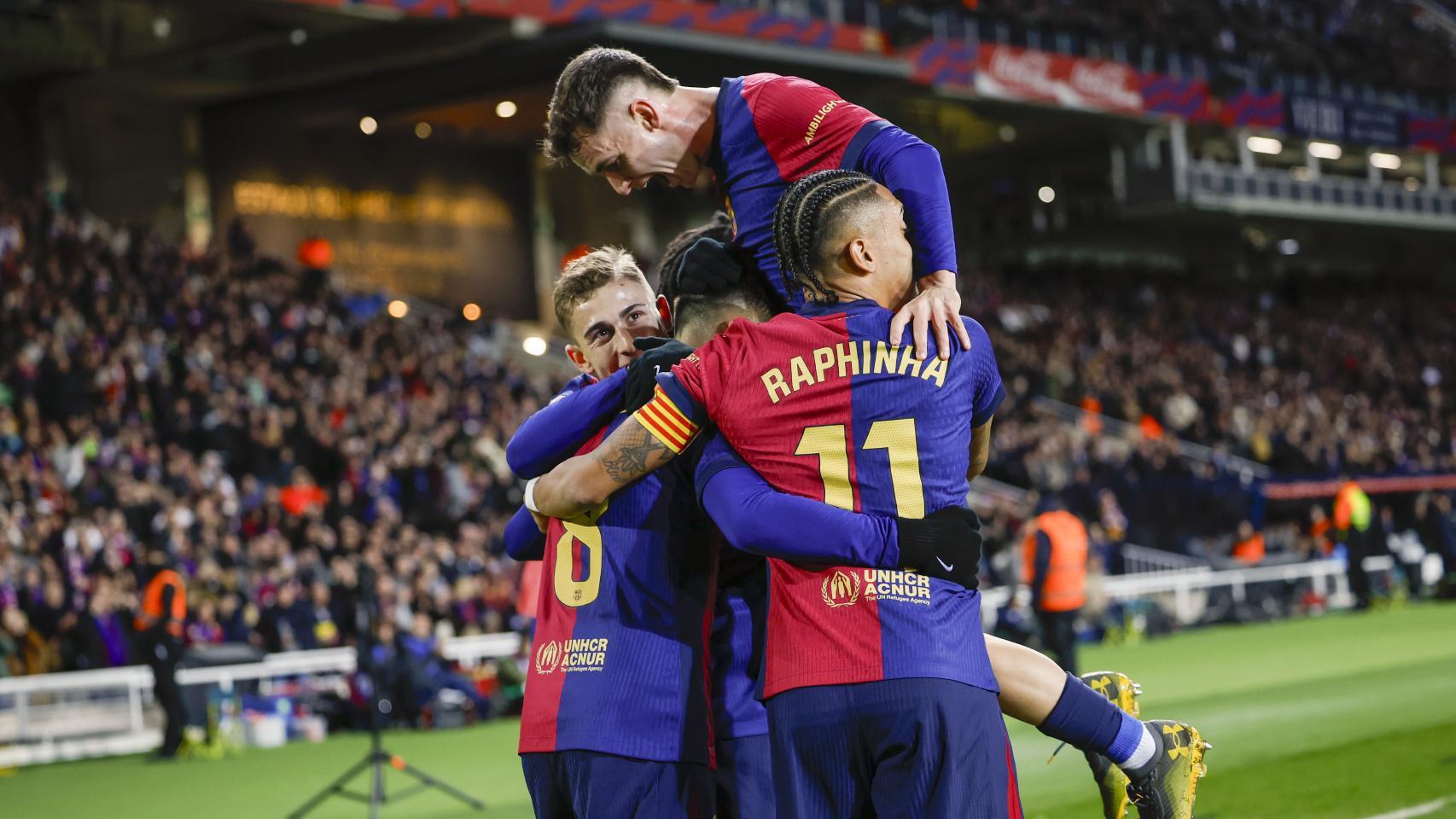 La celebración del gol de Pedri en el partido del Barça contra el Atlético
