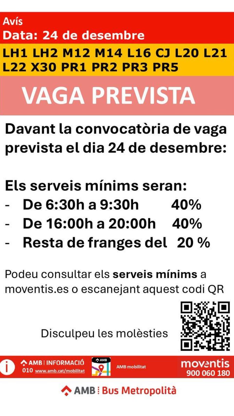 Avís de vaga de Moventis Llobregat per al 24 de desembre de 2024