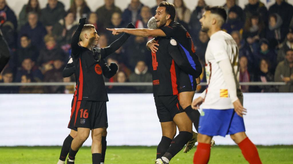 Éric García celebra su gol de cabeza al Barbastro en Copa del Rey