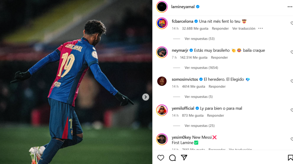 Neymar Jr comenta la foto de Lamine Yamal tras la victoria sobre el Betis en Copa del Rey