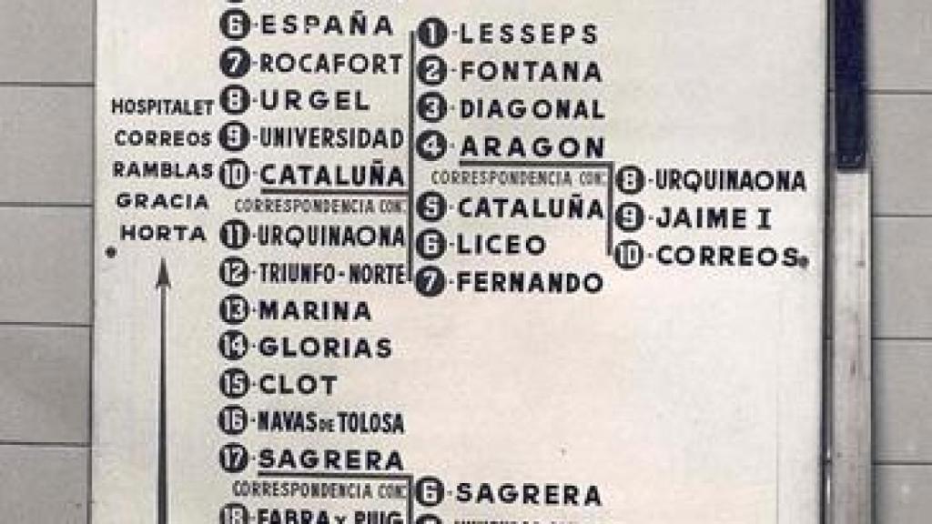 Panell amb les línies de la L1 del metro de Barcelona a l'any 1964