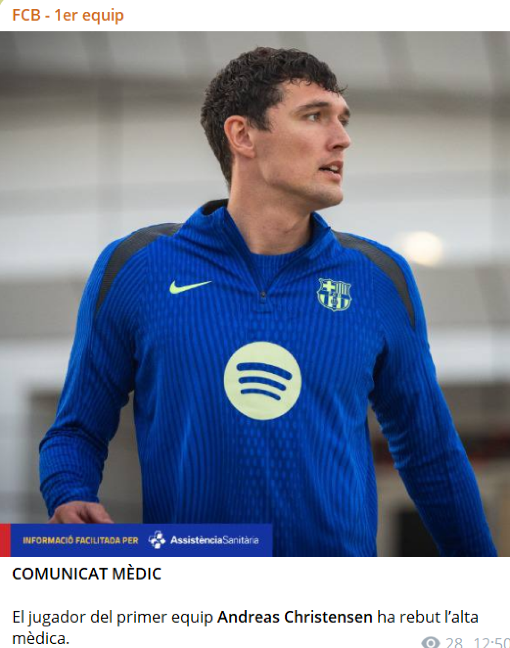 El Barça comunica el alta médica de Andreas Christensen