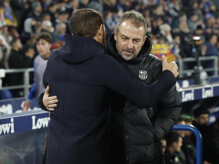 Flick saluda a Bordalás antes del Getafe-Barça